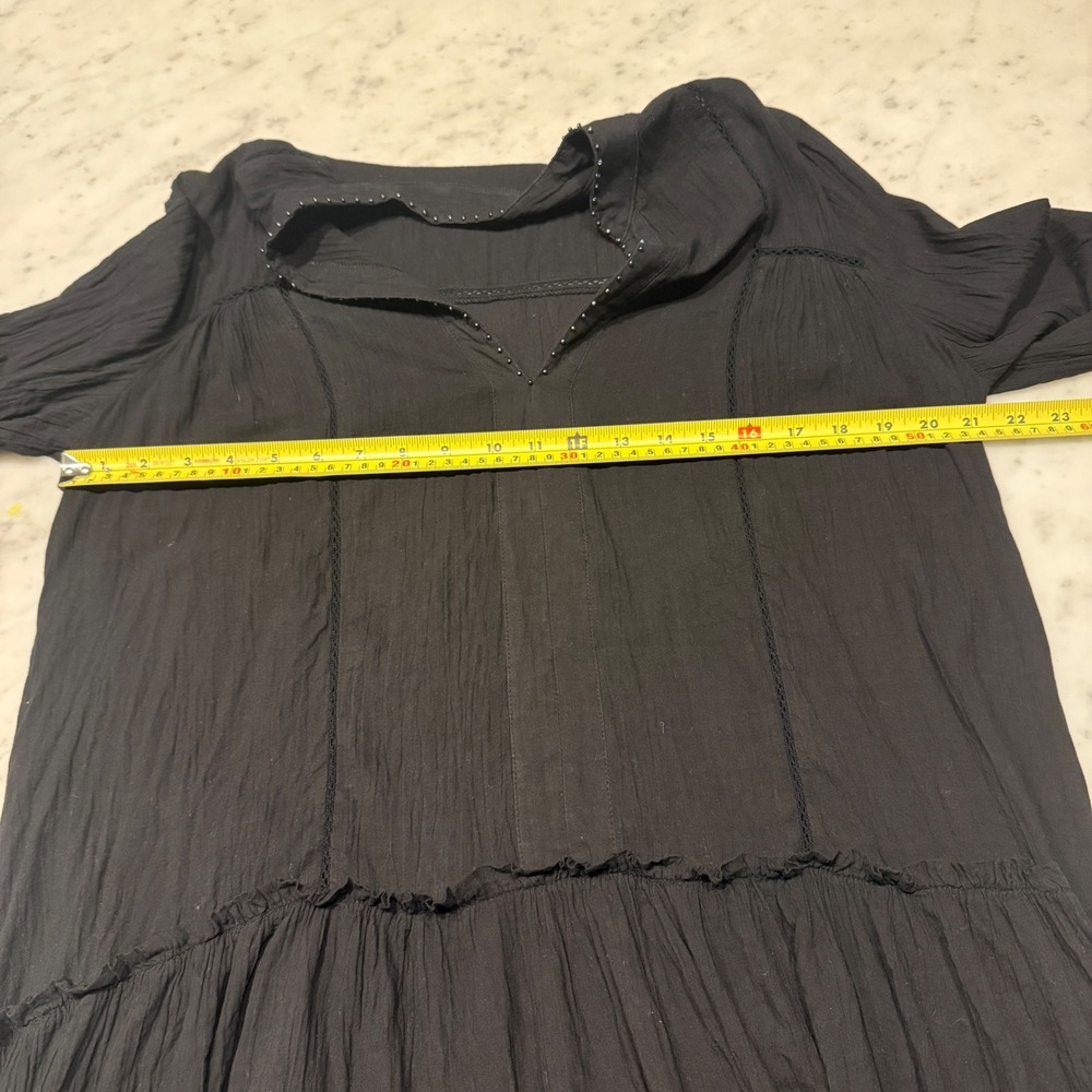 Pomander Place Black Cotton Gauze Tiered Mini Dress V-Neck Studded Y20649T M - Picture 7 of 7